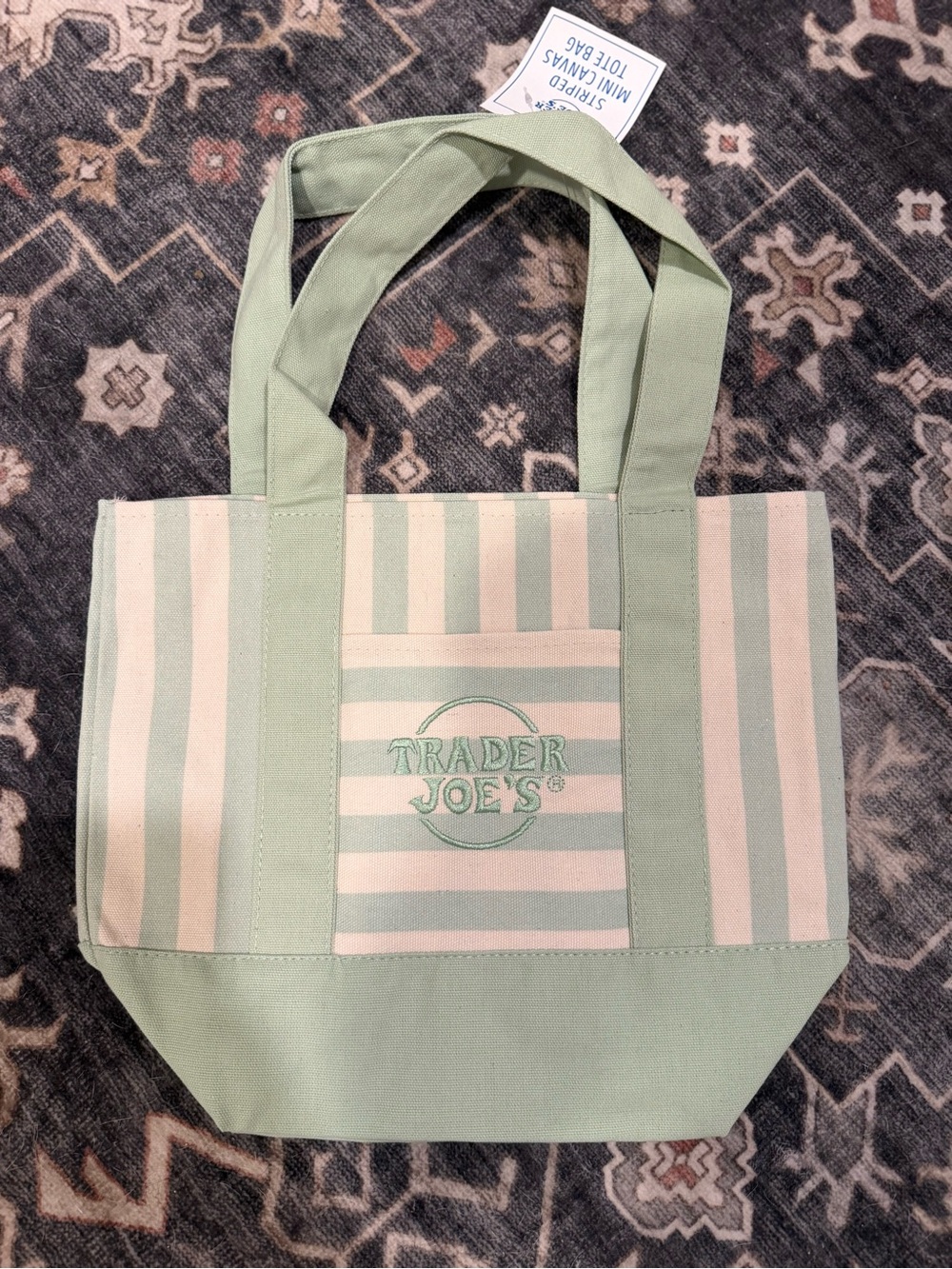Trader Joe's Mint Green Striped Canvas Tote